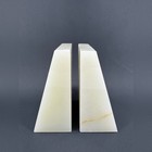 Vintage Serrv White Onyx Alabaster Bookends Pair Original Box