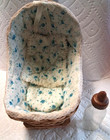 Vintage 1980 Baby Doll Bassinet Wicker W glass Bottle   20th Century Antiq  Tag 