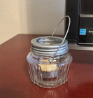 Hanging Tea Light Candle Holder    clear Glass    Steel Hanger   Rim - 3 1 2 In Tall