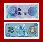 Set Of Two Venezuela 1989 Unc Notes 1 Bolivar  pick-68     2 Bolivares  pick-69 