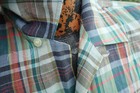 True Vintage 1950s 60s Glenclair Green Plaid Camp Shirt Loop Collar Japan Mens L