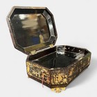 Antique 19th C Chinese Export Gilt Lacquered Wood Sewing Footed Box