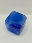 Vintage Blown Glass Cube Blue Hollow Mid Century Modern Minimalist Float Blenko 