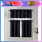 24 Inch Blackout Tier Curtains 2 Pcs 30w X 24l Black Kitchen Window Drapes Set