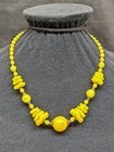 Vintage Pressed Czech Vaseline Glass Necklace Yellow Art Deco Orange Uv Glow 17 