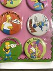 90s The Simpsons Button Pinback 6 Set Sealed Vintage Homer Bart Tv Round Nos