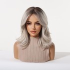 Women Medium Length Silver Grey Ombre Full Wig Middle Part Loose Wave Wig Daily