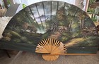 Handpainted Silk Asian Elephant Fan Headboard Wall Art Bamboo Xl Vtg 50x84    Rare