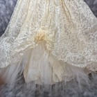 1950s Vtg Ivory Lace Wedding Dress Tea Length Tulle Crinoline Rose Detail          R