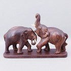 Vintage Carved Wooden Wood Elephant Figurine Statue Of Two Elephants W  Tusks