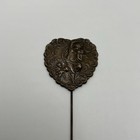 Antique Art Nouveau Brass Heart Hatpin Figural Cherub Cupid Mythological Woman