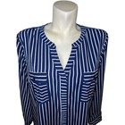 New Notations Long Sleeve Navy White Stripe Button V Neck Tunic Shirt Plus Sz 2x