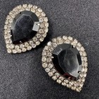 Vintage Musi Shoe Clips Silver Tone Black Rhinestone Teardrop Pear Shape
