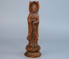 Chinese Antique Boxwood Carved Exquisite Three Sided Kwan-yin Statue Home Decor
