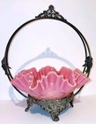 Victorian Bride   s Basket Pink Cranberry Vaseline Glass Bowl Art Nouveau Lady