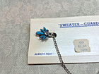 Vtg Sweater Guard Clips Faux Turquoise Stainless Chain New On Card