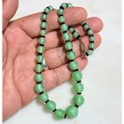 Antique Czech Mint Green Satin Glass Graduated Bead Necklace Sterling Clasp Rare