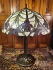 Vintage Leaded Glass Floral Design Table Lamp