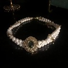 Vintage Pearl Jewelry Set Necklace Bracelet Earrings Gold Tone Cat Eye