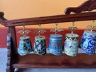 Chinese Cloisonne Graduated Bells On Carved Wood Stand Vintage