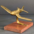 Vintage Brass Wwii Fighter Plane Desk Sculpture Spring Mount Aviation Decor