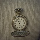 Btd Quartz Full Hunter Pocket Watch Engraved Silver Case White Arabic Dial