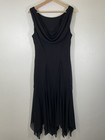 Vintage Y2k 90s Midi Beaded Black Sheer Asymmetrical Scarf Hem Dress Sz 14w