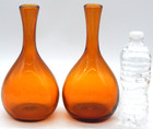 Blenko Amber  2  Vintage Honey Orange Art Glass Decorative 10  Vase Bottles