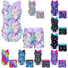 Kids Girls 2pcs Gymnastics Outfits Sleeveless Dance Leotard With Shorts Athletic