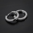 Fully Iced White Gold Plated Mens Sterling Silver Cz Small Thin Hoop Earrings