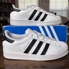 Adidas Originals Superstar Shoes Kids Size 3 White Black Leather Sneakers New