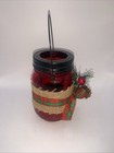 Christmas Decor Red Jar With Black Handle Tea Light Candle Holder With Ribbon 