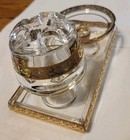 Vintage Gold Trimmed Glass Nobility Soap Dish  Tray    Toothbrush Holder 