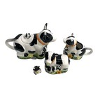 Vintage Set Of 4 Kmc Ceramic Creamer Pitchers Coffee Milk Sugar Bowl Cow Shape