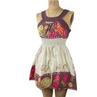 Vtg Boho Summer Floral Smocked Mini Sundress Indie Hippie Cottegecore Sz S