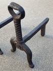 Set Of 2 Vtg Antique Cast Iron Fireplace Andirons Log Dogs Heavy Art Deco Key