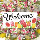 Welcome Tulips Spring Wreath Handmade Deco Mesh