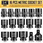 16 Pcs 3 4  Drive Socket Set  Metric  17- 41mm  Large Impact Sockets cr-mo Steel