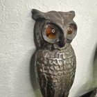 Antique Vintage Brass Owl Andirons Fireplace Amber Glass Eyes