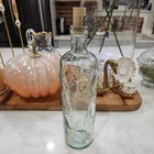 Vintage Green Glass Bottle Bamboo Reefs Leaves Embossed 11  Tall Home Decor 