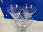 Set Of 3 Antique Circa 1930-40 Clear Crystal Floral Etching Wine Glass Etched