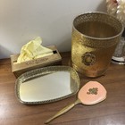 Vintage Hollywood Regency Gold Ormolu Vanity Tray Mirror Waste Bin Tissue Box