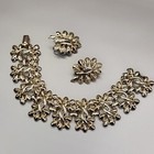 Vintage Coro Wide Bracelet Clip Earrings Set Panel Openwork Gold Tone 6 25 