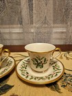 Vtg Lenox Holiday Holly Berry Gold Trim Footed Tea Cup Saucer Set Of 2 Usa 