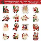Vintage Christmas Santa Claus Sticker Rolls  1000pcs  16 Designs  Retro Xmas