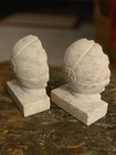 White Gray Marble Stone Floral Carved Bookends Set Of 2 Vintage Matte