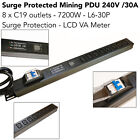 Rackmount Mining Pdu 220v 240v 30a Va Meter 8x C19 L6-30p Plug Surge Protector