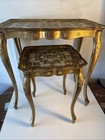 2 Vintage Gold Gilt Italian Florentine Hollywood Regency Nesting Tables Set 50s