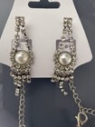 Silver Tone Rhinestone Crystal Necklace   Faux Pearl Drop Earrings Set