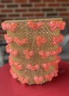 Vtg Mcm Retro Acrylic Waste Basket Trash Can W  Gold Netting   Pink Neon Beads